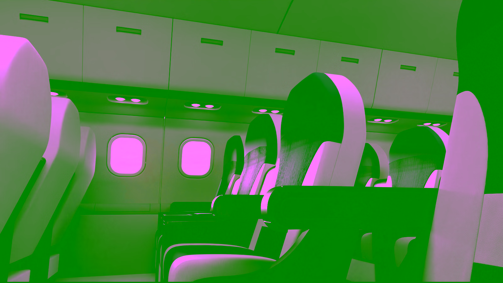 Business class cabin with reclined seats