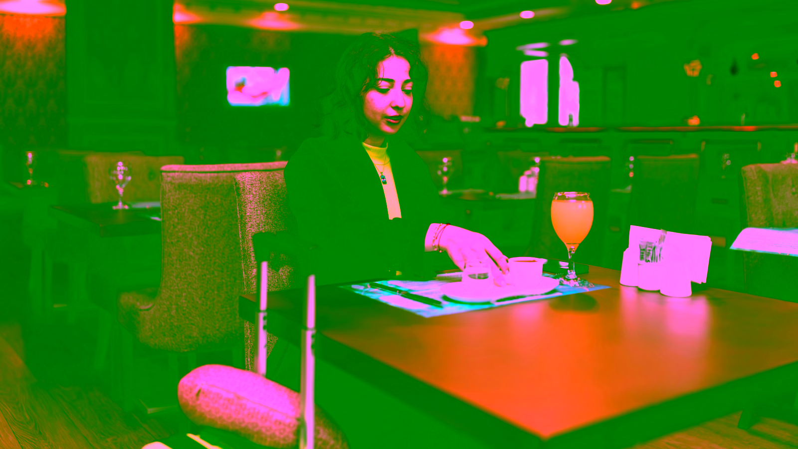 Traveler dining at an airport lounge restaurant